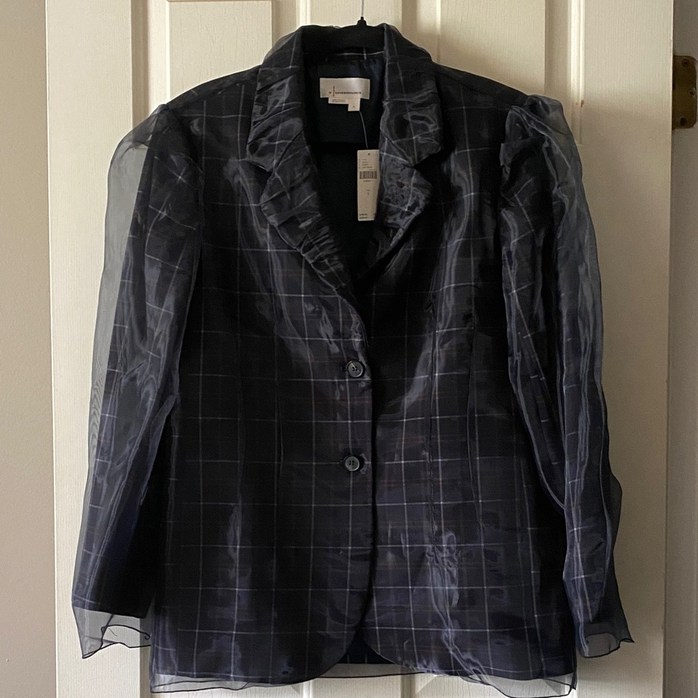 Anthropologie Sheer Navy Plaid Blazer
